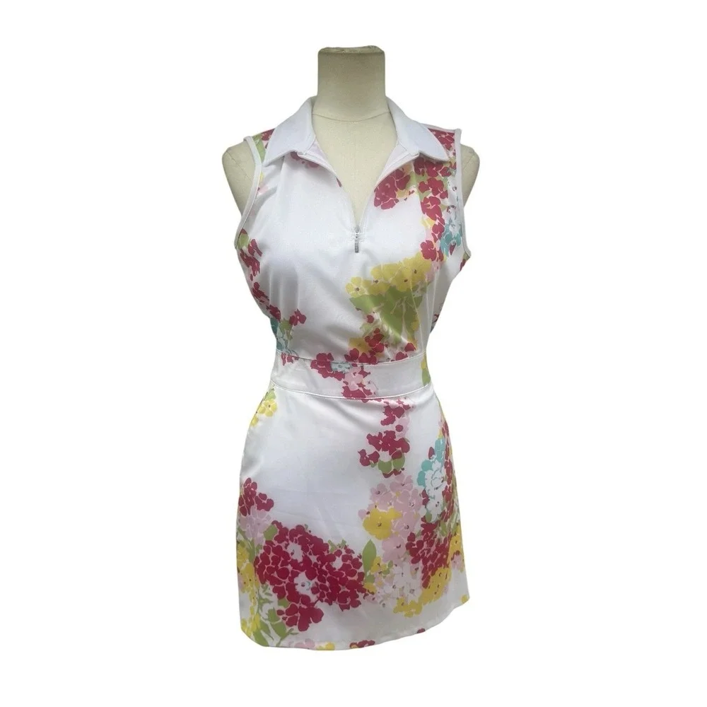 IZOD Golf Floral Sleeveless Polo & Skirt Set Womens M Top 10 Skort NWT